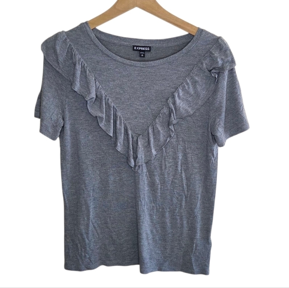 Express | Gray Short Sleeve Modal Blend Ruffle Tee Size Small